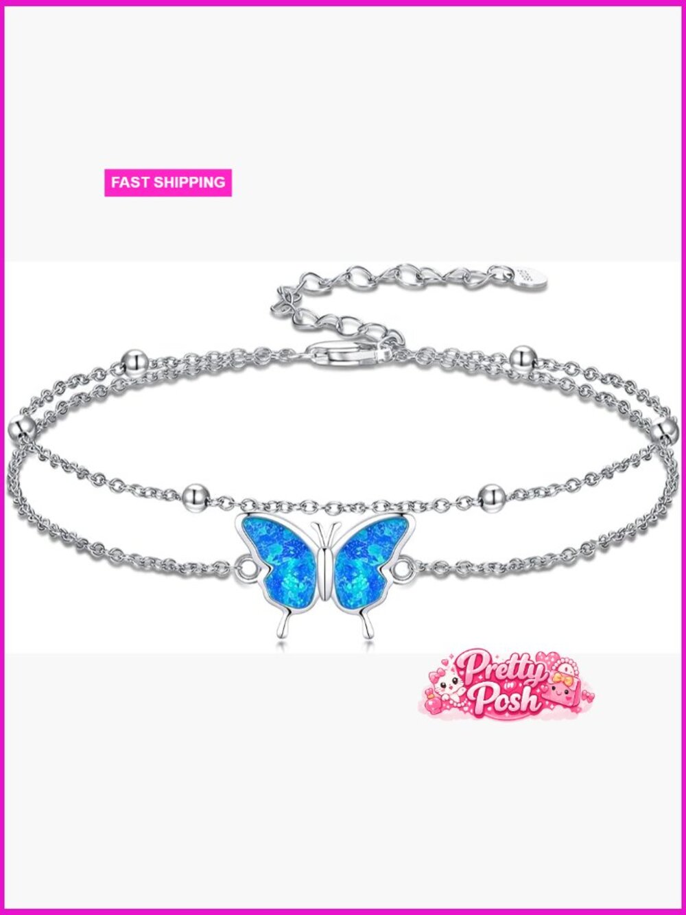 925 Sterling Silver Anklet Bracelets Double Layered with Charm